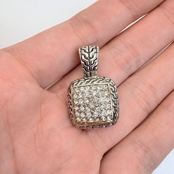 Silver Plated Cubic Zirconia Pavé Set Etched Design Border Pendant Size 1.25" - Picture 11 of 11